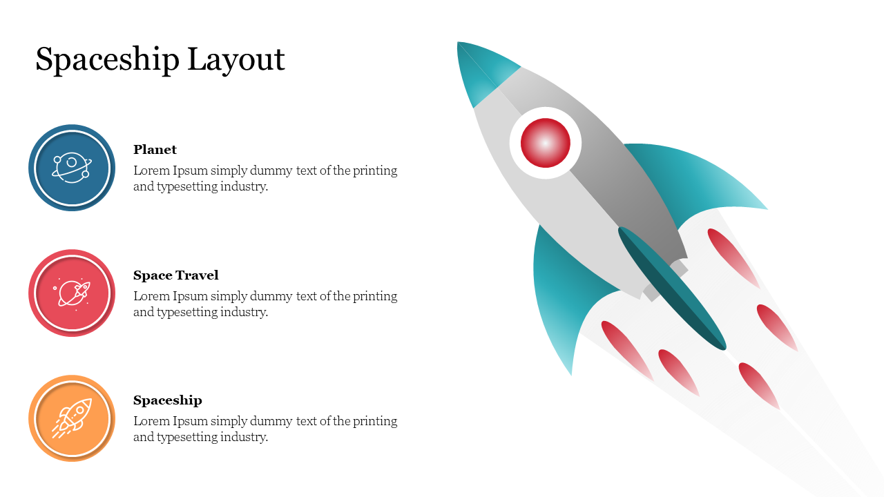 Rocket Spaceship Layout PowerPoint Template Presentation